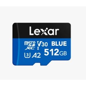 レキサー　Lexar　microSDXCメモリカード 512GB 並行輸入海外パッケージ品 「Lexar BLUE microSDXC UHS-Iカード 512GB」は、 最大読み取り速度160MB/s、U3・V30・A2規格に対応し、 フルHDや4K動画の撮影、アプリの高速起動に適したメモリーカードです。 ◆最大読取速度 160MB/秒 ◆SDスピードクラス：Class10 ◆インタフェース： UHS-I ◆ビデオスピードクラス：V30 ◆アプリケーションパフォーマンスクラス：A2 ◆SD変換アダプター付属 ※海外パッケージ品の為メーカーでのサポートはありません。 ※代理店保証：1年間 ※初期不良保証期間：商品到着日から2週間 ※購入前に必ず、ご利用機種の対応状況をご確認下さい。 ※正常な使用での故障の場合は、修理または交換対応となります。記録データなどは保証対象外となります。 お客様の責による原因の物理的破損、製品耐久性を超えた故障なども保証対象外となります。