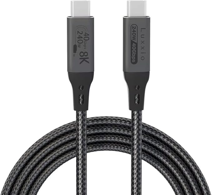 Luxxio USB4/Thunderbolt4 USB-C to Cケーブル 240W/40Gbps 8K60Hz Eマーカーチップ搭載 Thundderbolt3互換 ナイロン 1m LU-CCMC244010N