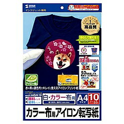 SANWA SUPPLY(サンワサプライ) JP-TPRCLN10(アイロンプリント紙/A4サイズ/10シート入/染・顔料対応/シリコン紙付/正像印刷/白・カラー布用) JPTPRCLN10