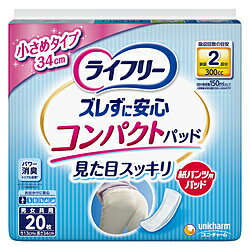 ※増量キャンペーンやパッケージリニューアル等で掲載画像とは異なる場合があります ※商品の仕様等は予告なく変更になる場合がございます ※開封後の返品や商品交換はお受けできません●34cmコンパクトサイズだから、おしりがもたつかず、アウターに響きません。（1）34cmコンパクトサイズ。（2）吸収体中央部がW字に変形し違和感軽減。（3）紙パンツにぴったりフィットする全面ズレ止めテープ採用。（4）持ち運びに便利な個包装形状。アウターに響かず見た目スッキリな紙パンツ用パッド。