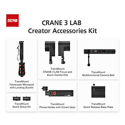 Crane 3 Lab Creator Accessories Kitです。セットにはフォーカス及びズームコンボキット・クイックセットアップキット・スマホ用クランプ・カメラベルト・一脚など豊富なアクセサリーが含まれます。便利な拡張機能をたくさん増やし、スタビライザーを最大限に活用することができます。Crane 3 Lab Creator Accessories Kitです。セットにはフォーカス及びズームコンボキット・クイックセットアップキット・スマホ用クランプ・カメラベルト・一脚など豊富なアクセサリーが含まれます。便利な拡張機能をたくさん増やし、スタビライザーを最大限に活用することができます。