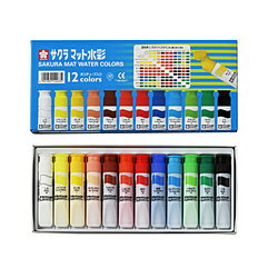 安心でお得な水彩絵具です！・マット水彩絵の具は、粒子が細かく、練りが均一ですから、のびがよく、混色、重色も容易で、変退色もしにくくなっています。 ・かんたんオープン「クイックキャップ」[12色セット]しろ、レモンいろ、きいろ、うすだいだい、ちゃいろ、しゅいろ、あか、あお、セルリアンブルー、きみどり、みどり、くろ安心でお得な水彩絵具です！使いやすいポリチューブに入ったマット水彩絵の具は水の量を調節することで、不透明調、透明調の絵が楽しめます。