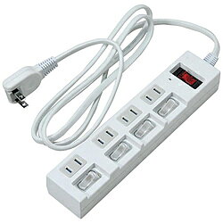 ●コードを抜かずに電源をON/OFFできる、節電に便利な個別・集中スイッチ付きです。●合計使用容量が1500Wを超えた状態で使用を継続すると内蔵のブレーカーが作動し、電源が切れます。●プラグはホコリや湿気によって発生するトラッキング火災を予防する絶縁カバー付きです。●ホコリの進入を防止する安全シャッター付きです。●雷サージフィルターが雷などの過電圧から接続機器を保護します。●180°動くスイングプラグで狭い場所にも配線が可能です。●差込口間が広く開いている箇所があるのでACアダプターも楽に接続が可能です。個別集中スイッチ付節電タップ4個口2m白