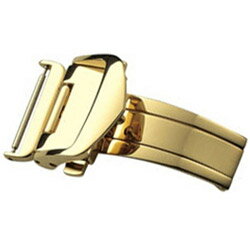 三つ折プッシュバックル。皮革ベルトを傷つけることなくご使用いただけます。三つ折プッシュバックル。