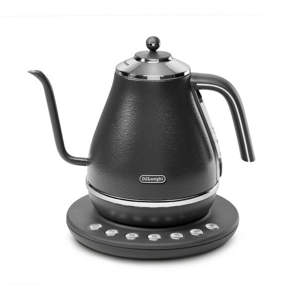 De'Longhi (デロンギ) 電気カフェケトル アイコナ KBOE1230J-GY 温度調整機能付き ステンレス ハンドドリップ 1.0L ワンプッシュ5段階温度設定 20分保温機能 正確な注ぎ心地 見やすい水量計 [プレステージグレー] デロンギファミリー登録で3年保証