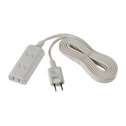 ■定格　125V　15A■合計1500Wまで■コード長：3m■口数：3個口■カラー：ホワイト本体サイズ(高さ×幅×奥行)220×90×40mm本体重量290g長さ3.0m口数3個口スイッチタイプスイッチ無シャッター有プラグ/差込口形状3個口●180°回転プラグ。耐トラッキングカバー付。●熱に強い。●使用していないコンセントの刃受口を封じて幼児のいたずらによる感電予防となります。●安全の保護被ふく
