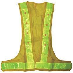 ■3L〜4Lの方が使用可能な安全ベストです。■防寒着の上からでも着用可能です。■警備、交通誘導 夜間作業 防犯活動に。■サイズ：キング■色：黄/黄■LED色：赤■着丈(cm)：67■胴周り寸法(cm)：115〜140■電源：単3電池(2個)別売■赤色LED16個(点滅式)■反射材：幅60mm■本体：ポリエステル■反射材：塩化ビニール(PVC)■電池は別売です。注意●電池は別売です。3L〜4Lの方が使用可能な安全ベストです。