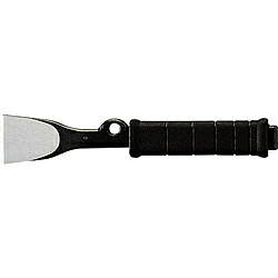 ■割る、はがす、削る、ハツルと多用途に使用できるタガネです。【用途】・コンクリートや薄い鉄板の切断などに。【仕様】・刃幅（mm）： 40・全長（mm）： 220・アイビーチゼル40mm【材質／仕上】・炭素鋼・グリップ： エラストマー割る、はがす、削る、ハツルと多用途に使用できるタガネです。