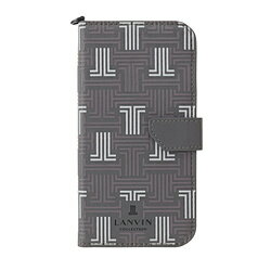 ランバン LANVIN COLLECTION - Folio Case Signature with Neck Strap for iPhone 13 Pro Max [ Gray ] LCSIGRYFLNSIP2167