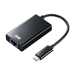 USB3.2 Gen1（USB3.1/3.0）Type-Cポートをギガビット対応LANポートに変換できるUSB3.2 Type-C-LAN変換アダプタ。USBハブ1ポート付き。■USB Type-CポートをLANポート（RJ-45コネクタ）に変換するアダプタです。■USB3.2 Gen1（USB3.1/3.0）対応でギガビット（1000BASE-T）通信に対応しています。有線LANポートを搭載していないパソコンでも高速ネットワーク通信が可能になります。■USBハブ1ポート付きで、各種USBデバイスを接続できます。■Auto-Negotiation対応なので、ギガビットネットワークでなくても適切な通信モードで自動的に接続されます。■持ち運び・取り回しに便利なケーブル一体式タイプです。※USBハブ経由での接続は動作保証できません。直接パソコンのUSBポートに接続してご使用ください。※対応機種、対応接続機器・環境の場合であっても正常に動作しないことがあります。※Wake On LAN機能に対応しますがパソコンの機種によって対応が異なりますので動作保証はしておりません。※OSのアップデートにより正常に動作しなくなる場合があります。詳しくはサンワサプライHPのソフトウェア・ダウンロードページをご確認ください。※Nintendo Switchは任天堂の商標または登録商標です。※USB3.2 Gen1はUSB-IF（USB Implementers Forum）によりUSB3.1/3.0が名称変更されたもので同じ規格です。形状USB-C → LAN＋USB-ALAN1Giga対応仕様1［対応機種］Windows搭載（DOS/V）パソコン、Apple Macシリーズ、Nintendo Switch（TM）※標準で各種対応のUSBポートを持ち、パソコン本体メーカーが対応USBポートの動作保証をしている機種。※ギガビット（1000BASE-T）通信で動作させるためにはパソコン本体のUSB3.2 Gen1ポートへの接続が必要。※USB2.0/1.1ポートへの接続時は100BASE-TX/10BASE-Tの通信速度になります。仕様2［対応OS］Windows 11・10・8.1・8macOS（BigSur) 11、macOS 10.12～10.15［消費電力］2.5W（最大）［消費電流］380mA（最大）［環境条件］動作温度/0～40°C保管温度/-20～60°C動作湿度/0～80％まで（結露なきこと）保管湿度/0～80％まで（結露なきこと）［ケーブル長］約9cm［サイズ］W62×D38.5×H13.5mm［重量］29gUSB3.2 Gen1（USB3.1/3.0）Type-Cポートをギガビット対応LANポートに変換できるUSB3.2 Type-C-LAN変換アダプタ。USBハブ1ポート付き。