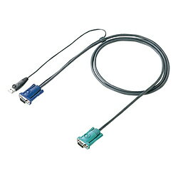 サンワサプライ製パソコン自動切替器とパソコンを接続する専用接続ケーブル。1.8m。■サンワサプライ製パソコン自動切替器とパソコン本体を接続する専用ケーブルです。■ディスプレイ、USBキーボード、USBマウスケーブルが一体となっており接続・配線が容易に行えます。仕様1［対応機種］SW-KVM8UP、SW-KVM4UP、SW-KVM2LUN、SW-KVM4LUNインターフェース：＜パソコン側＞キーボード・マウス用/USB Aコネクタ（オス）×1ディスプレイ用/ミニD-sub（HD）15pin（オス）×1＜周辺機器側＞オールインワンコネクタ/SPDB 15ピン（オス）×1※VGA/キーボード/マウス信号ラインを一体化。ケーブル長：1.8mサンワサプライ製パソコン自動切替器とパソコンを接続する専用接続ケーブル。1.8m。［対応機種］SW-KVM8UP、SW-KVM4UP、SW-KVM2LUN、SW-KVM4LUN