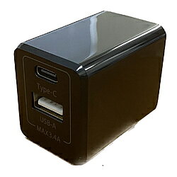●最大出力3.4Aで急速充電が可能です。●2台同時充電が可能です。（Type-Cポート/USB-Aポート）●iPhoneとAndroidを自動で識別し、最適な充電をおこなう自動判別機能を搭載しています。●持ち運びに便利な折り畳みのACプラグです。●AC100～240V対応なので、海外でもご使用いただけます。本体サイズ(幅×高さ×奥行)mm29.5mm×35mm×43mm本体重量47gポート数2ポート定格出力電力17W定格出力電圧5V定格出力電流3.4Aタブレット対応対応Smart IC 対応Smart IC対応最大出力3.4AのAC充電器です。[2台同時充電対応][Type-C&USB-A][自動判別機能搭載]