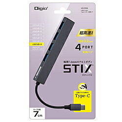 極薄7.4mmのアルミボディ「アルミ極薄USBハブ STIXシリーズ USB3.2Gen1 Type-C 4ポート変換ハブ」■持ち運びしやすい極薄極細で強靭なアルミボディの USBハブ。■Type-Cの PCに USB Aの機器を変換接続。■ノート PCで使いやすい7cmケーブル(コネクタ含まず)。不足がちなポートを増やせます。■使用用途に合わせて10種類の展開！本製品をUSB充電器に接続して使用しないでください。PD(PowerDelivery)非対応。iPadはType-C搭載機器、AndroidはType-C・ホスト機能搭載の機器でお使いいただけます。本体サイズW107xD20xH7.4mmケーブル長（コネクタ含まず）：約7cm本体重量約23g電源バスパワーポート数4ポートタイプUSB Type-C対応OS［対応OS/機器］　Windows 11/10/8.1/8、macOS 10.12以降、Chrome OS、iPadOS 13.4以降(Type-C搭載機器)　Android 8以降(Type-C・ホスト機能搭載機器)インターフェース［USB規格］3.2Gen1(3.1Gen1/3.0)［インターフェースアップストリーム(PC側)］Type-Cオス［インターフェースダウンストリーム(接続機器側)］Type-Aメスx4最大データ転送速度5Gbps個別スイッチ(USBハブ)無仕様1［電圧・最大供給電流(ハブ自身の消費電力を含めた理論値)］5V720mA極薄7.4mmのアルミボディ「アルミ極薄USBハブ STIXシリーズ USB3.2Gen1 Type-C 4ポート変換ハブ」