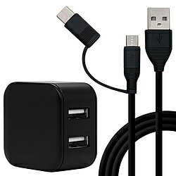 ラスタバナナ AC充電器 USB A*2ポート 2.4A(A to microBケーブル1.5m+TypeC変換)BK RAC2A2A04BK