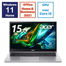 Acer(エイサー) ノートパソコン Aspire 3 ピュアシルバー A315-59-H38U/F ［15.6型 /Windows11 Home /intel Core i3 /メモリ：8GB /SSD：256GB /Office HomeandBusiness /日本語版キーボード /2024年3月モデル］ A31559H38UF 【sof001】 [振込不可] [代引不可]