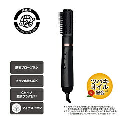 テスコム くるくるドライヤー カールドライヤー マイナスイオン 豚毛ブローブラシ 国内・海外 両用モデル 3段階切替 (DRY-SET-COOL) Cタイプ変換プラグ付 ブラック TC565A-K TC565AK