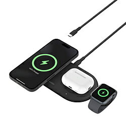 ・Qi2により最大15Wの急速充電が可能 - MagSafeにも対応・5WのQi によりAirPodsを充電できる・5W供給のUSB-C出力ポートに抜き差し可能のApple Watch用充電デバイス付属・機器とパッケージは、地球環境に配慮した素材を使用USB-Cケーブル（1.5m）同梱本体サイズ(幅×高さ×奥行)mm211. × 20 × 82本体重量385g形状マルチ型充電規格Qi2 15W対応マグネット固定マグネット固定対応ワイヤレス充電出力15W冷却ファン冷却ファン非搭載ケーブル仕様分離型スマートウォッチ充電AppleWatch対応Qi2モジュールを使用して iPhone を 15Wで充電、AirPodsを5Wで充電します。