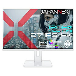 27インチのIPSパネルを搭載した、4K(3840×2160)解像度のゲーミングモニターです。4KはフルHD(1920×1080)解像度の約4倍の作業領域を実現する3840×2160ドットの解像度となり、高精細な表示を実現します。ゲームプレイ時だけでなく、デスクワークに使用時にも高い生産性を実現できます。■120Hzの高速リフレッシュレート、1ms(MPRT)の高速応答速度により、より滑らかな映像表示を可能にし、ゲームプレイに最適です。3つのゲームモードを搭載しFPSなどゲームに合わせて変更可能です。※MPRT:1msはリフレッシュレート100Hz以上で有効。■本体カラーにホワイトを採用。モニターベゼルやスタンドも白となっており、爽やかでおしゃれな空間を演出したい場合や、デバイスを白で統一したい場合に最適です。さらに、付属の電源アダプター、ケーブル類にもホワイトカラーを採用。全体が白基調に統一された部屋や医療機関などでの使用にも最適です。■最大輝度400cd/m2、sRGB:100%の広色域に対応した液晶パネルは、HDR400相当の性能を持ち、コンテンツを色鮮やかに映し出します。HDR(ハイダイナミックレンジ)は、明るい部分も暗い部分もくっきり表現し、リアルに迫った深みのある映像を演出します。HDR対応のブルーレイディスクやビデオ・オン・デマンド、ゲームなどの表示が可能。現実に近い美しい映像をお楽しみください。■ゲーミングPCだけでなく、PS5との4K:120Hzでの接続にも対応し、大画面で高精細な4Kゲームを存分に楽しめます。※PS5本体のファームウェアが最新になっている必要があります。さらに、可変リフレッシュレート(VRR)にも対応し、ティアリングやスタッタリングを軽減し、よりなめらかにVRR対応ゲームを表示します。■高さ調整が可能な昇降式多機能スタンドを搭載、最大140mmの範囲(横置時)で最適な高さに画面を調整可能です。また、縦画面として使用出来るピボット(回転)機能にも対応します。スイーベル(首振り)機能は、左右各30°の範囲で動かせます。■インターフェイスはHDMI 2.1×2 (120Hz)、DisplayPort 1.4×1 (120Hz)、USB-C×1 (120Hz/65W給電)を搭載し、様々なタイプの機器との接続が可能です。USB-C(最大65W給電)は、対応のPCであればUSB-Cケーブル1本でモニターへの映像出力とノートPCへの給電が可能。ケーブル1本でスッキリ接続出来るだけでなく、テレワーク、出社併用の場合などノートPCのACアダプターを持ち運ぶ必要が無くなります。■KVM機能を搭載。モニターに接続したキーボード、マウスをデスクトップPCやUSB-C接続のノートPCで入力を切り替えた際にもそのまま使用可能です。■75×75mmのVESAマウントに対応、モニターアームやモニタースタンドなどへの取り付けが可能です。■2W×2のステレオスピーカーを内蔵しています。■本製品には、2年間のメーカー保証が付きます。本体サイズスタンド付：H横置き413-553/縦置き630-680xW横置き615/縦置き363xD210mm、スタンド幅240mmスタンド無し：H363xW615xH65mmモニター種類(液晶ディスプレイ)ゲーミング本体重量約5.5Kgモニターサイズ27インチ解像度3840x2160モニタータイプワイド視野角H:178° V:178°輝度400cd/m2コントラスト比1500:1、DCR応答速度OD:8ms(GtoG)/MPRT:1ms（最大）垂直走査周波数(Hz)リフレッシュレート：120HzインターフェイスHDMI 2.1 x2DisplayPort 1.4 x1USB-C 3.1 x1（65W給電）セキュリティケンジントンセキュリティスロット高さ調節機能［チルト機能］-5°+15°［高さ調整］140mm［スイーベル］R30°/L30°［ピボット］LR90°対応VESA規格75x75mm(M4x7mm)パネル種類ADSパネル表面処理ノングレア（非光沢）ブルーライトカット機能有スピーカー機能2Wx2(ステレオ)壁掛け壁掛け対応タッチパネル機能非対応フリッカー対策機能有入出力端子USB-A 3.0 x2（KVM、5V/0.5A）USB-B x1（KVM）オーディオ出力 x1消費電力最大：38W、通常：22W、省エネ：18W、スタンバイ：0.5W、USB-C給電使用時：最大110W付属品マニュアル、保証書、VESAマウント延長スペーサー、電源アダプタ、電源ケーブル、USB-Cケーブル、USB-A to USB-B ケーブル、HDMI ケーブル仕様1［液晶パネル］　パネル種類：IPS(ADS)　バックライト：E-LED　画素ピッチ：約0.156mm　アスペクト比：16:9　表示色：10.7億 sRGB 100％［環境条件］使用温度条件：0～50°C、使用湿度条件：10～80％［AC パワーレンジ］AC 100-240V 50/60 Hz to DC 24V/4A［電源ライト］オン：青 スリープ：赤 オフ：消灯仕様2［機能］AdaptiveSync(FreeSync)フリッカーフリーブルーライト軽減モードHDCP 2.2 (HDMI/DisplayPort/USB-C)HDR400相当（HDMI/DisplayPort/USB-C）MPRT27インチのIPSパネルを搭載した、4K(3840×2160)解像度のゲーミングモニターです。「27インチ IPSパネル搭載 120Hz/1ms(MPRT)対応 4K(3840×2160)解像度 ゲーミングモニター(ホワイト) HDMI2.1 DP USB-C(最大65W給電) sRGB:100% HDR400相当 PS5 4K:120Hz接続 VRR KVM 高さ調整 ピボット ケーブル同梱(ホワイト) 【2年保証】」