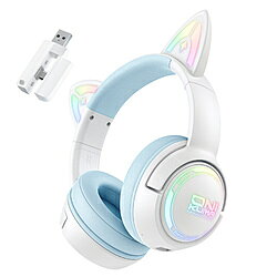 ONIKUMAGAMING GT838HB ゲーミングヘッドセット 「GT838 ネコミミ」 ホワイト/ブルー ［ワイヤレス（Bluetooth/USB-C＋USB-A）＋有線 /両耳 /ヘッドバンドタイプ］