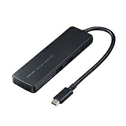 HDMIポートを搭載したUSB 4ポートを装備したPD対応薄型USB Type-Cハブ。「HDMIポート付 USB Type-Cハブ」■HDMI出力に対応した薄型USB Type-Cハブです。※HDMI出力は、USB Type-Cポートを搭載し、DisplayPort Alternate Modeに対応している機器でご使用いただけます。■USB 5G対応のUSB Aポートが2個、Type-Cポートが1個、PD対応のハイブリッドType-Cポート（USB2.0）1ポート付きです。■HDMI出力4K/60Hz対応で、ソフトウェアのインストールなしで簡単にマルチディスプレイ環境（ミラーモード/拡張モード）を実現できます。■USB Type-Cコネクタ採用で、Type-Cポートを搭載したパソコンなどで使用できます。■取り回しのしやすいケーブル長15cmです。■USB PD対応ポート（100W対応）で最大85W充電に対応しておりパソコンを充電しながら作業することができます。※PD対応パソコンで使用できます。ケーブル長0.1m形状USB-C → HDMI＋USB-C＋USB-A映像4K仕様1［対応機種］Windows搭載（DOS/V）パソコン、Apple Macシリーズ、Chrome OS搭載パソコン、iPad、iPhone、Androidタブレット、スマートフォン※USBポート（Type-Cメス）を持ち、パソコン本体メーカーがUSBポートの動作を保証している機種。※USB5Gbps（USB3.2 Gen1）の環境で動作させるためにはパソコン本体にUSB5Gbps（USB3.2 Gen1）ポートが必要です。※USB-C接続のモニターには対応していません。仕様2※映像出力に対応したType-Cポートのみの対応です。（DisplayPort Alt Mode）※パソコン・USB機器により対応できないものもあります。※各解像度に対応したケーブルやテレビ、ディスプレイが必要です。仕様3［対応OS］Windows 11/10macOS（Tahoe） 26/（Sequoia） 15/（Sonoma） 14/（Ventura） 13/（Monterey） 12、macOS（BigSur） 11iOS 18/26iPadOS 18/26Android 15/16ChromeOS［ご注意］※パソコンのThunderboltのポートに接続して使用することは可能です。ただし、Thunderboltの速度は出ません。あと、Thunderbolt専用の機器は接続することはできません。HDMIポートを搭載したUSB 4ポートを装備したPD対応薄型USB Type-Cハブ。「HDMIポート付 USB Type-Cハブ」