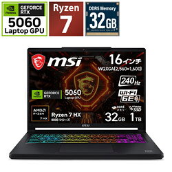 MSI(エムエスアイ) ゲーミングノートパソコン Crosshair A16 HX E8W(RTX 5060) ブラック Crosshair-A16-HX-E8WFK-2719JP [16.0型 /Windows11 Home /AMD Ryzen 7 /メモリ：32GB /SSD：1TB /2026年6月モデル] CROSSHAIRA16E8WF2719
