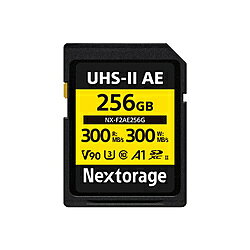 UHS-II V90 256GB SDXC SDカード 最大読出し速度300MB/s 最大書込み速度300MB/s TLC 4K/8K録画■動画撮影に最適化した「V90対応」SDXC UHS-IIメモリーカードNX-F2AEシリーズは、映像制作現場での使用を想定し設計された動画撮影向けSDXC UHS-IIメモリーカードです。高解像度・高ビットレート撮影が当たり前となった現在、カメラの性能を最大限に引き出すためには、安定した高速書き込み性能が不可欠です。本シリーズはビデオスピードクラス最高クラスの「V90」に対応し、最低書き込み速度90 MB/sが保証されています。4K/6K/8K撮影や高フレームレート収録など、データ負荷の高い収録環境でも安定したパフォーマンスを発揮し、フレーム落ちや記録停止のリスクを低減します。 ■長時間撮影・大規模プロジェクトに対応する最大1 TBの大容量NX-F2AEシリーズは256 GB、512 GB、1 TBの大容量ラインアップを展開予定。高ビットレート撮影や長時間収録においても、カード交換の頻度を抑えることが可能です。大規模プロジェクトや海外ロケ、ライブイベント撮影など、撮影時間が長時間に及ぶ現場では、メディア容量の余裕が安心感につながります。カード交換による撮影中断リスクの軽減や、持ち込みメディア枚数の削減にも貢献し、効率的で安定した撮影体制を構築します。■データ復旧ソフト無償ダウンロードNextorageウェブページからメモリーカードファイルレスキューを無償でダウンロードでき、誤ってデータを削除してしまった場合などのデータ復旧を行うことができます。全てのデータの復旧を保証するものではありません。詳細はメーカーホームページでご確認ください。種類SDXCカードUHS規格UHS-IIUHSスピードクラスUHSスピードクラス3SDスピードクラスClass10ビデオスピードクラスビデオスピードクラス90容量256GBアプリケーションパフォーマンスクラスA1最大転送速度300MB/s最大書込速度300MB/sUHS-II V90 256GB SDXC SDカード 最大読出し速度300MB/s 最大書込み速度300MB/s TLC 4K/8K録画