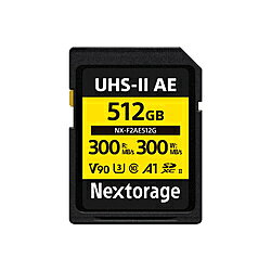 UHS-II V90 512GB SDXC SDカード 最大読出し速度300MB/s 最大書込み速度300MB/s TLC 4K/8K録画■動画撮影に最適化した「V90対応」SDXC UHS-IIメモリーカードNX-F2AEシリーズは、映像制作現場での使用を想定し設計された動画撮影向けSDXC UHS-IIメモリーカードです。高解像度・高ビットレート撮影が当たり前となった現在、カメラの性能を最大限に引き出すためには、安定した高速書き込み性能が不可欠です。本シリーズはビデオスピードクラス最高クラスの「V90」に対応し、最低書き込み速度90 MB/sが保証されています。4K/6K/8K撮影や高フレームレート収録など、データ負荷の高い収録環境でも安定したパフォーマンスを発揮し、フレーム落ちや記録停止のリスクを低減します。 ■長時間撮影・大規模プロジェクトに対応する最大1 TBの大容量NX-F2AEシリーズは256 GB、512 GB、1 TBの大容量ラインアップを展開予定。高ビットレート撮影や長時間収録においても、カード交換の頻度を抑えることが可能です。大規模プロジェクトや海外ロケ、ライブイベント撮影など、撮影時間が長時間に及ぶ現場では、メディア容量の余裕が安心感につながります。カード交換による撮影中断リスクの軽減や、持ち込みメディア枚数の削減にも貢献し、効率的で安定した撮影体制を構築します。■データ復旧ソフト無償ダウンロードNextorageウェブページからメモリーカードファイルレスキューを無償でダウンロードでき、誤ってデータを削除してしまった場合などのデータ復旧を行うことができます。全てのデータの復旧を保証するものではありません。詳細はメーカーホームページでご確認ください。種類SDXCカードUHS規格UHS-IIUHSスピードクラスUHSスピードクラス3SDスピードクラスClass10ビデオスピードクラスビデオスピードクラス90容量512GBアプリケーションパフォーマンスクラスA1最大転送速度300MB/s最大書込速度300MB/sUHS-II V90 512GB SDXC SDカード 最大読出し速度300MB/s 最大書込み速度300MB/s TLC 4K/8K録画