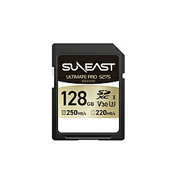 PCへのデータ取り込みをスピーディーに最大読み出し速度250MB/s※の高速転送に対応。大量の写真や4K動画もPCへスピーディーに転送できます。【4K動画対応】V30/U3で安定した記録をサポートV30/U3規格に対応し、4K動画撮影や高速連写など、高い書き込み速度が求められる撮影にも適しています。水・衝撃・X線からデータを保護防水・耐衝撃・耐X線のタフネス仕様。旅行先や屋外での撮影時も大切なデータをしっかり保護します。長く使える安心設計国内メーカーならではの厳格な品質管理と安心の5年間保証で、長期間安心してお使いいただけます。※最大転送速度は、DDR275モードに対応したカードリーダーおよび使用環境での測定値です。実際の速度はご使用の環境により異なります。種類SDXCカードUHS規格UHS-IUHSスピードクラスUHSスピードクラス3SDスピードクラスClass10ビデオスピードクラスビデオスピードクラス30容量128GB最大転送速度250MB/s最大書込速度220MB/s仕様1●容量：128GB ●転送速度※：最大読み出し速度250MB/s、最大書き込み速度220MB/s ●動作温度：0℃～70℃ ●保存温度：-40℃～85℃ ●寸法（長さ x 幅 x 高さ）：32.0 x 24.0 x 2.1 mm ●保証期間：5年間保証 ※最大転送速度は、DDR275モードに対応したカードリーダーおよび使用環境での測定値です。実際の速度はご使用の環境により異なります。ビデオスピードクラスV30、UHSスピードクラスU3、Class 10に対応。連写撮影や4K動画などを安定して記録します。
