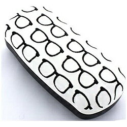 名古屋眼鏡 メタルハード メガネケース（メガネ刺繍/ホワイト×ブラック）2219-01 BK 2219-01