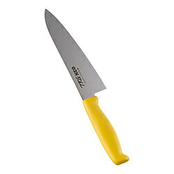 画像はイメージの場合があります。あらかじめご了承ください。衛生管理に最適、TKG-NEOカラーシリーズ「牛刀」■包丁の仕様・形状：牛刀（洋刃）型・刃型：両刃・刃渡りサイズ：18cm・ハンドルカラー：イエロー■現場の声にもとづいた構造のハンドル　握りやすく、疲れない、滑りにくい、耐久性抜群のハンドルになっています。■抗菌加工　ハンドルは抗菌加工が施されているので衛生的です。■インサート成型　口元からの水や雑菌の浸入を防ぐので安心です。■6色のハンドルカラー　ホワイト・イエロー・レッド・ブルー・グリーン・ブラックがあります。食材別に使用でき衛生管理ができます。　※筋引サーモンはブラック色のみとなっています（2021年4月時点）。■熱湯殺菌対応　100℃、20分の熱湯殺菌も可能です。■TKG-NEOカラーシリーズ（2021年4月時点取り扱い）・ペティーナイフ（12、15cm）・牛刀（18、21、24、27、30cm）・筋引（24、27cm）・三徳（17cm）・菜切（16.5cm）・骨スキ（15cm）・筋引サーモン（24、27cm）※数字は刃渡りサイズです。仕様1柄色：黄色系衛生管理に最適、TKG-NEOカラーシリーズ「牛刀」