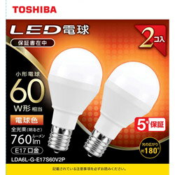 TOSHIBA(東芝) LED電球　口金E17　ミニクリプトン形　調光非対応　全光束760lm　電球色　配光角ビーム..