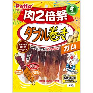 食べごたえ大満足!旨味たっぷりで味わい深い鶏ササミと鉄分豊富なチキンガムMOGU砂ぎもハードを2倍巻きました!(メーカー比)ダブルの素材とガムの美味しさが一度に味わえるスナックです。保存料・着色料不使用。【原材料】肉類(鶏ササミ、鶏砂ぎも)、でんぷん類、牛皮、グリセリン、増粘安定剤(CMC、キサンタンガム)【保証成分】たん白質32.0%以上、脂質1.5%以上、粗繊維0.5%以下、灰分3.0%以下、水分18.0%以下【エネルギー】344kcal【給与方法】超小型犬(〜5kg)/1本以内小型犬(5kg〜10kg)/2本以内中型犬(10kg〜20kg)/4本以内大型犬(20kg〜35kg)/6本以内※愛犬の健康状態、年齢、運動量を考慮したうえで別記の給与量を目安に1日1〜2回に分けてお与えください。【賞味期限（製造日から。メーカー保管期間含む）】18ヶ月【原産国または製造地】中国【諸注意】本商品は犬用で、間食用です。主食として与えないでください。1歳未満の幼犬は消化器官が未発達なため、与えないでください。犬の食べ方や習性によっては、のどに詰まらせることがありますので必ず観察しながらお与えください。別記の与え方の給与量、および保存方法をお守りください。子供がペットに与える場合は、大人が立ち会ってください。幼児、子供、ペットのふれない所に保管してください。【広告文責】ハーマンズ株式会社03-3526-5222【製造販売元】ペティオ【商品区分】犬用スナックペットフード(食品)賞味(消費)期限について最新の賞味(消費)期限でのお届けが出来るように、ご注文分を都度メーカーや問屋から最新在庫を取寄せし出荷しています。賞味(消費)期限のお問い合わせや指定はこのような都合上お受け致しかねております。また商品によってはメーカーにより期限の設定が無い場合がございます。