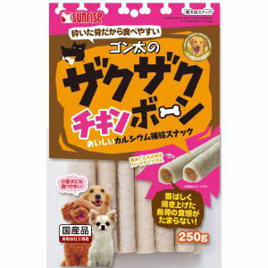 「ハードタイプガム」の中に、香ばしく焼き上げた「鳥骨」を入れたスナックです。硬い骨を砕いてあるので小型犬にも食べやすく、ザクザクとしたおいしい食感が味わえます。【原材料】穀類、肉類(鳥骨等)、でん粉類、魚介類、乳類、リン酸化オリゴ糖カルシウム、ミネラル類(リン酸カルシウム、炭酸カルシウム)、増粘安定剤(グリセリン)、品質保持剤(プロピレングリコール)、保存料(ソルビン酸カリウム)、酸化防止剤(エリソルビン酸ナトリウム、ミックストコフェロール、ローズマリー抽出物)、着色料(黄5、赤40)【保証成分】たん白質7.0%以上、脂質4.0%以上、粗繊維1.0%以下、灰分5.0%以下、水分20.0%以下【エネルギー】330kcal/100g【給与量の目安】超小型犬:1/2〜1本小型犬:1〜2本中型犬:2〜4本大型犬:4〜7本【賞味期限（製造日から。メーカー保管期間含む）】12ヶ月【原産国または製造地】日本【広告文責】ハーマンズ株式会社03-3526-5222【製造販売元】マルカン【商品区分】犬用スナックペットフード(食品)賞味(消費)期限について最新の賞味(消費)期限でのお届けが出来るように、ご注文分を都度メーカーや問屋から最新在庫を取寄せし出荷しています。賞味(消費)期限のお問い合わせや指定はこのような都合上お受け致しかねております。また商品によってはメーカーにより期限の設定が無い場合がございます。