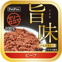 素材の旨みを引き出すようおいしく調理したウエットタイプのドッグフードです。愛犬の大好きなビーフをたっぷりと。ビタミン・ミネラル配合【原材料】肉類(チキン、ビーフ)、でん粉類(コーンスターチ)、食塩、増粘安定剤(カラギナン)、ミネラル類(Cu、Zn、Ca、Fe、Mn)、ビタミン類(B1、D、E)、保存料(亜硝酸ナトリウム)、着色料(三二酸化鉄)【保証成分】粗たんぱく質6%以上、粗脂肪3%以上、粗繊維2%以下、粗灰分3%以下、水分85%以下【エネルギー】68kcal/100g【給与方法】5kg以下・・・200〜600gを1日2〜4回に分けて与えてください。【賞味期限（製造日から。メーカー保管期間含む）】24ヶ月【原産国または製造地】中国【広告文責】ハーマンズ株式会社03-3526-5222【製造販売元】ペットプロジャパン【商品区分】犬用フードペットフード(食品)賞味(消費)期限について最新の賞味(消費)期限でのお届けが出来るように、ご注文分を都度メーカーや問屋から最新在庫を取寄せし出荷しています。賞味(消費)期限のお問い合わせや指定はこのような都合上お受け致しかねております。また商品によってはメーカーにより期限の設定が無い場合がございます。