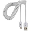 【オーム電機 OHM】オーム電機 IP-C10CLH-W カール式 ライトニングケーブル 1m AudioCommン 01-7030(2)