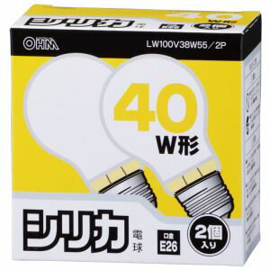 【オーム電機 OHM】オーム電機 白熱電球 E26 40W ホワイト 2個入 06-1761 LW100V38W55/2P 1