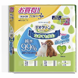 ユニチャーム デオクリーン 純水99%ウェットティッシュ つめかえ用 70枚×3個パック