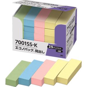 【スリーエム 3M】スリーエム 3M 7001SS-K ポスト イット 強粘着 50X15mm 90枚X25パッド 4色混色