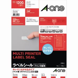 【エーワン Aone】エーワン 31270 ラベルシール キレイにはがせる 表示 宛名ラベル プリンタ兼用 マット紙 白 A4 120面 1袋 10シート入