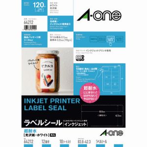 エーワン 64212 ラベルシール 超耐水 表示 パッケージラベル インクジェット 光沢紙 白 A4 12面 1袋 10シート入