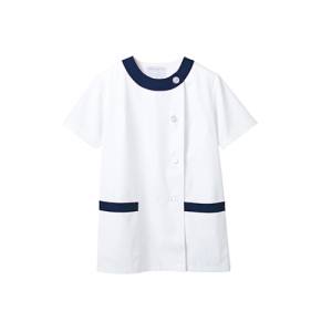 女性用調理衣半袖 1-092 白/紺 LL 品番：SMV1807