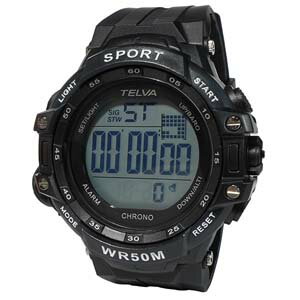 【テルバ TELVA】テルバ デジタルウオッチ ストップウォッチ機能付き ブラック TE-D281-BK クレファー