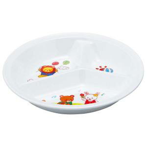 【アヅミ産業】アヅミ産業 メラミン子供食器 みんなともだち。3ッ切ランチ皿 YMA-1 アイボリー