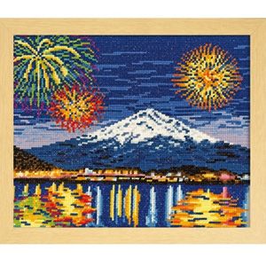 【オリムパス】オリムパス クロスステッチ 刺しゅうキット 名所シリーズ 河口湖冬花火と富士山 ベージュ 7462