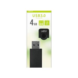 LAZOS L-US4-CPB USBメモリ 4GB USB3.0 キャップ式 ブラック