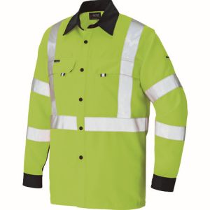 【アイトス】アイトス 2735-091-LL 長袖シャツ 男女兼用 ハイパーイエローxネイビー LLサイズ