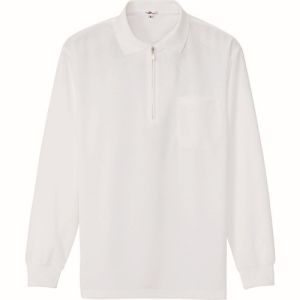 【アイトス】アイトス 10580-001-M 吸汗速乾 クールコンフォート 長袖ジップポロシャツ 男女兼用 ホワイト Mサイズ