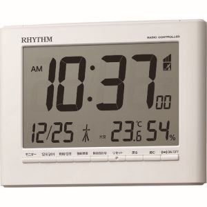【リズム RHYTHM】RHYTHM 8RZ203SR03 リズム 電波 目覚まし時計 温湿度計付き 壁掛け可能 白