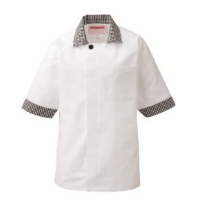 【カゼン KAZEN】カゼン 424-25 兼用コックシャツ五分袖 ブラック×ホワイト Mサイズ KAZEN