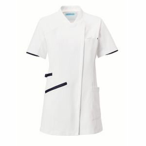 【カゼン KAZEN】カゼン 985-18 レディスチュニックジャケット半袖 ホワイト×ネイビー Lサイズ KAZEN